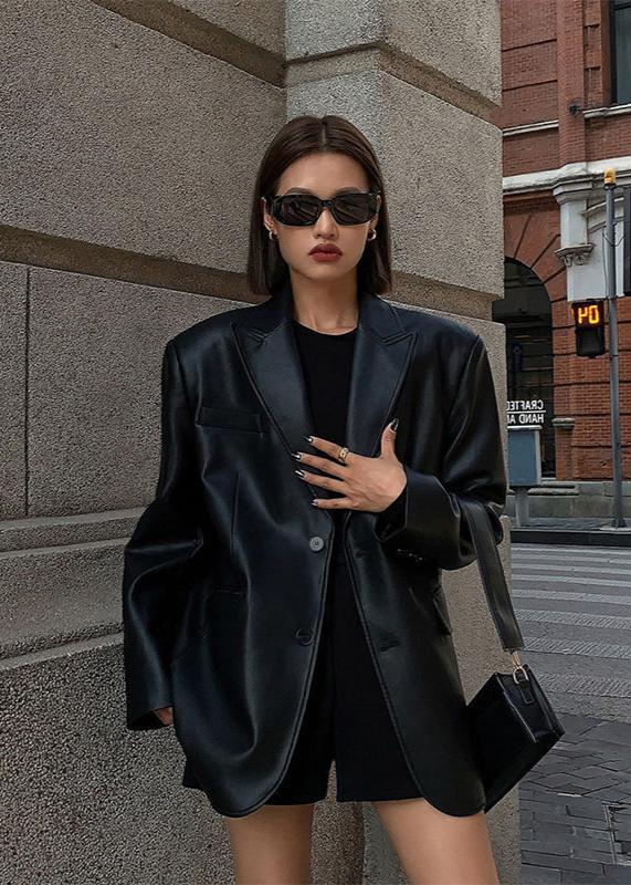 Şık Siyah Suni Deri Blazer
