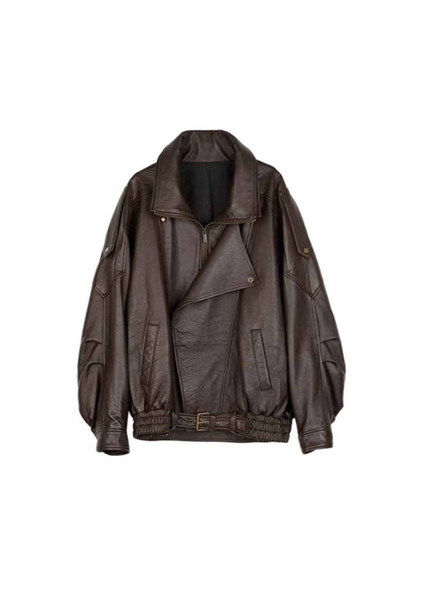 Büyük Boy Deri Biker Ceket – Vintage'Dan Esinlenen Açıklama