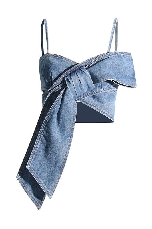 Camille Fiyonklu Denim Üst - Mavi