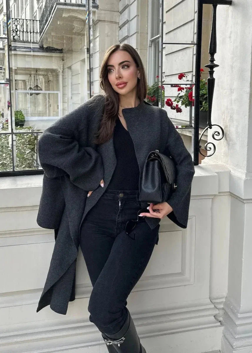 Lüx Drapeli Triko Hırka Kaban