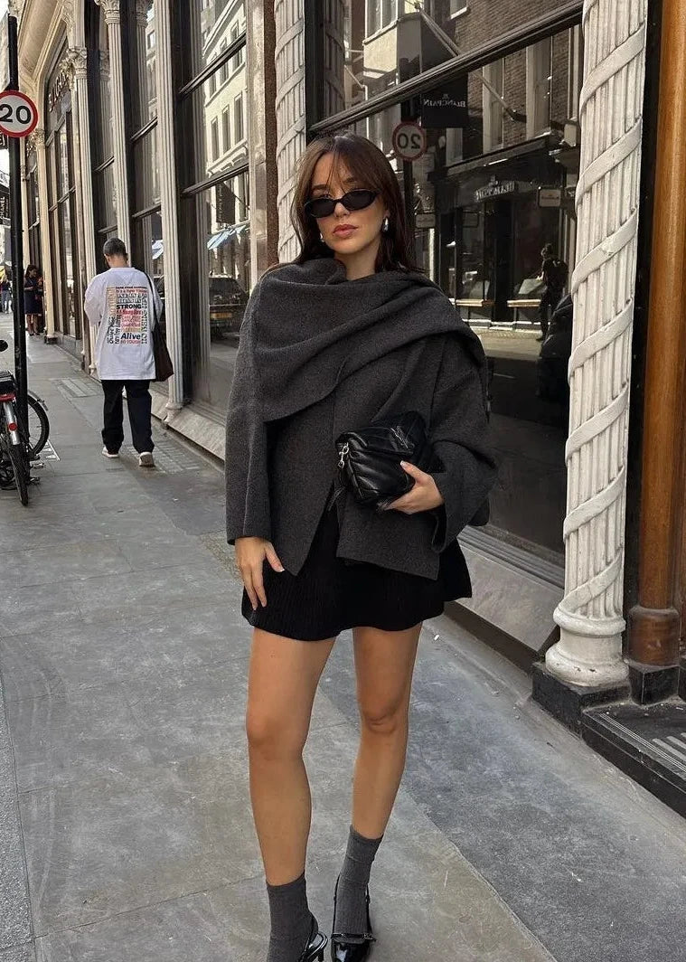 Lüx Drapeli Triko Hırka Kaban