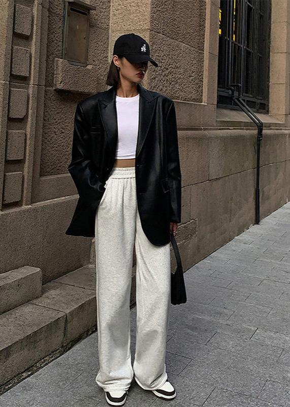 Şık Siyah Suni Deri Blazer