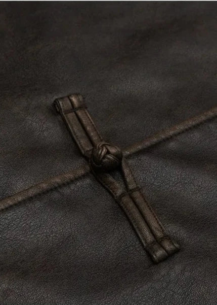 Dik Yakalı Vintage Gevşek Pu Deri Ceket