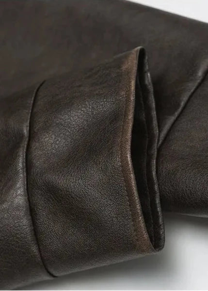 Dik Yakalı Vintage Gevşek Pu Deri Ceket