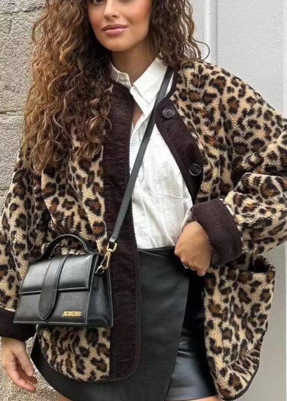 Şık Leopar Desenli Bol Ceket