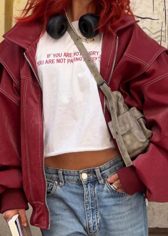 Oversize Şarap Kırmızı Fermuarlı Ceket