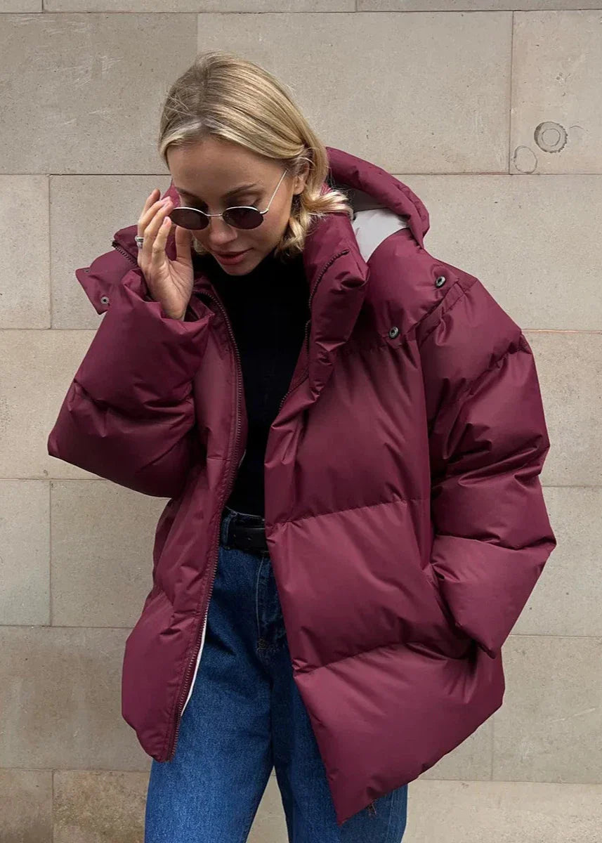 Oversize Şişme Ceket - Bordo