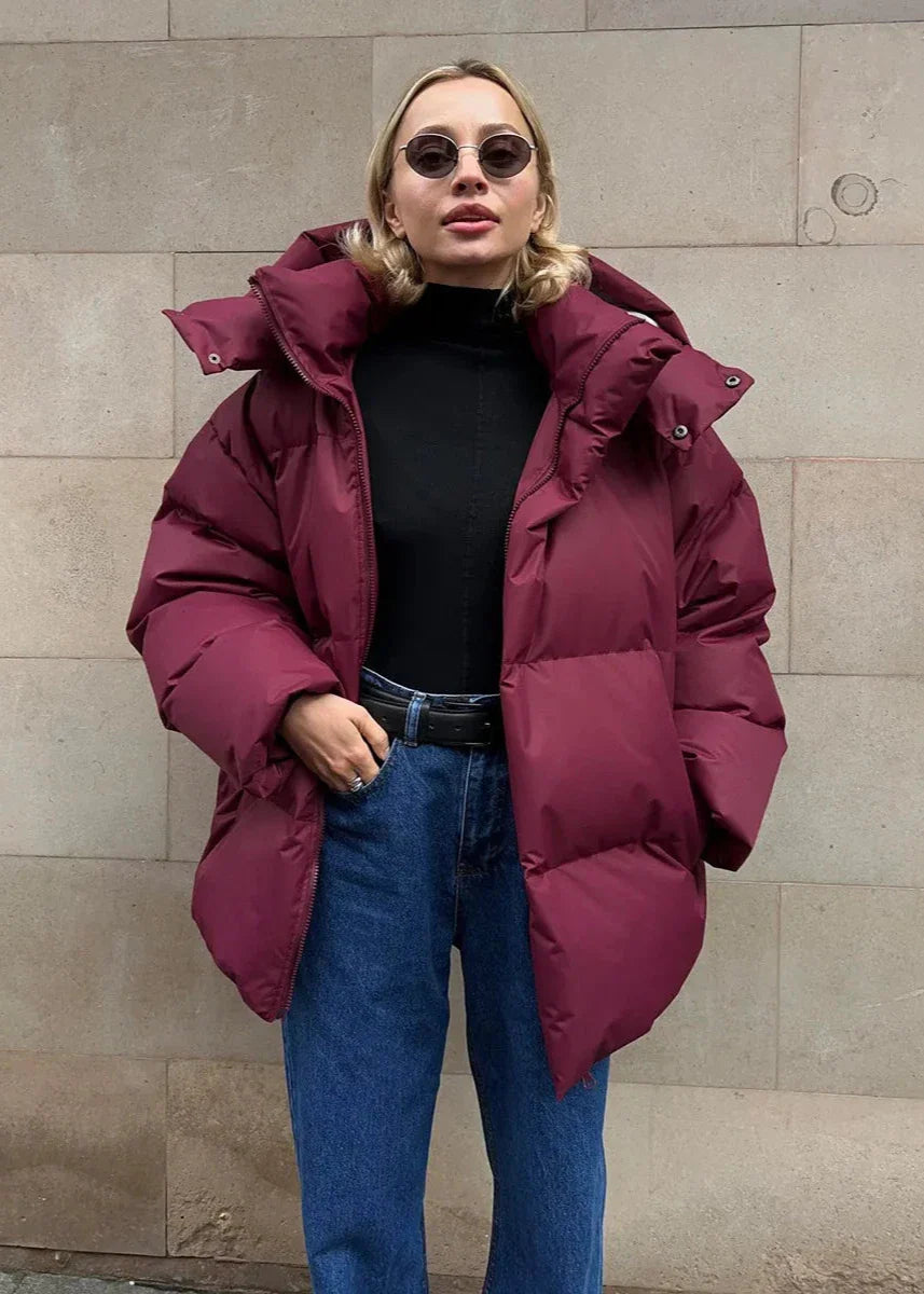 Oversize Şişme Ceket - Bordo