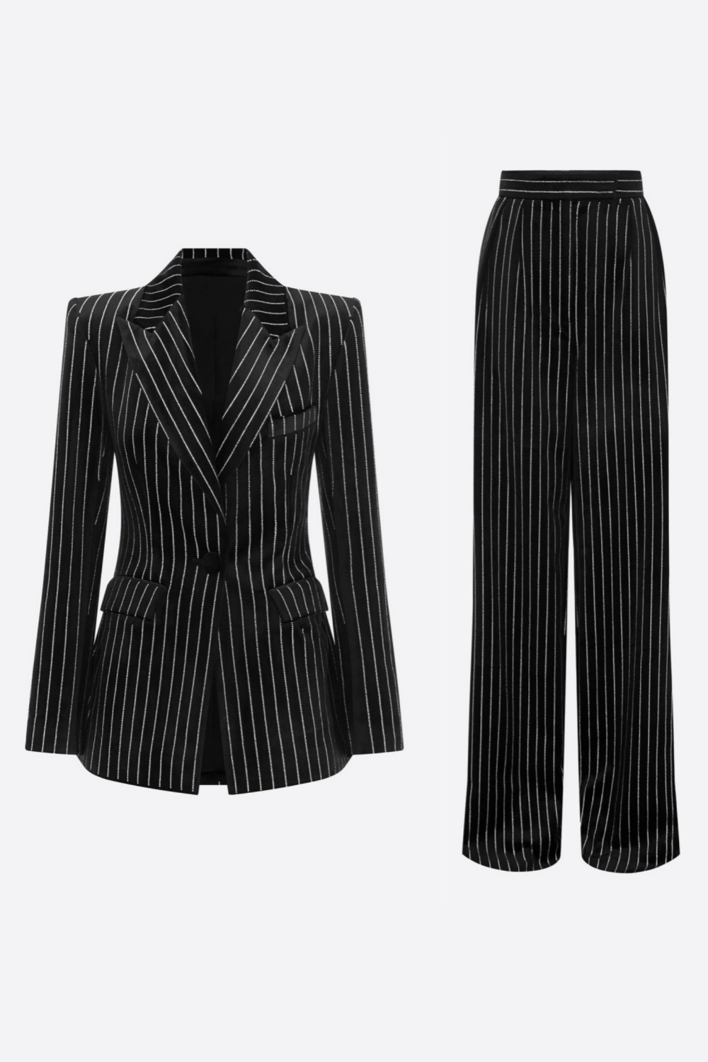 Ally Crystal İnce Çizgili Blazer Takım - Siyah