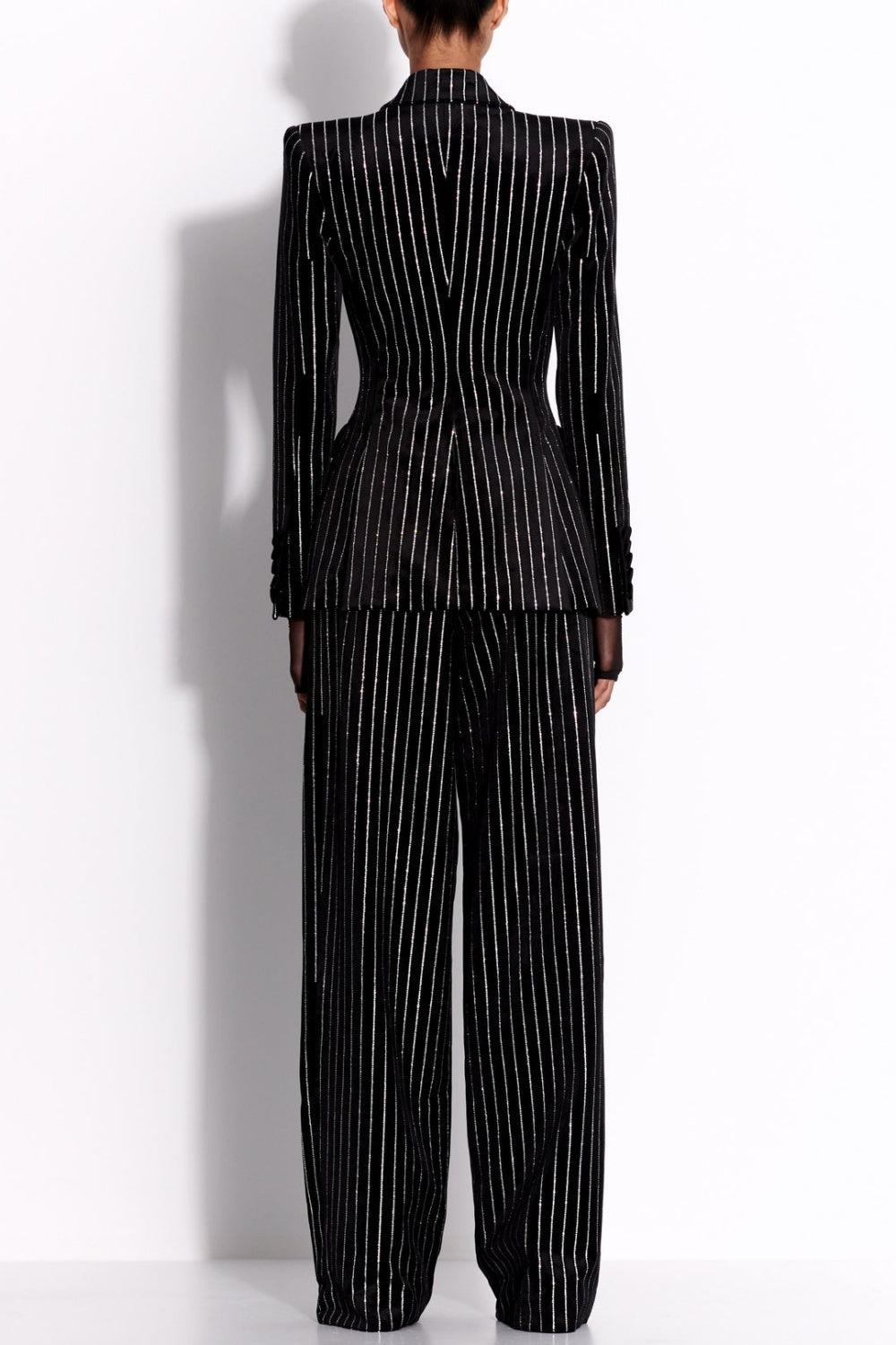 Ally Crystal İnce Çizgili Blazer Takım - Siyah