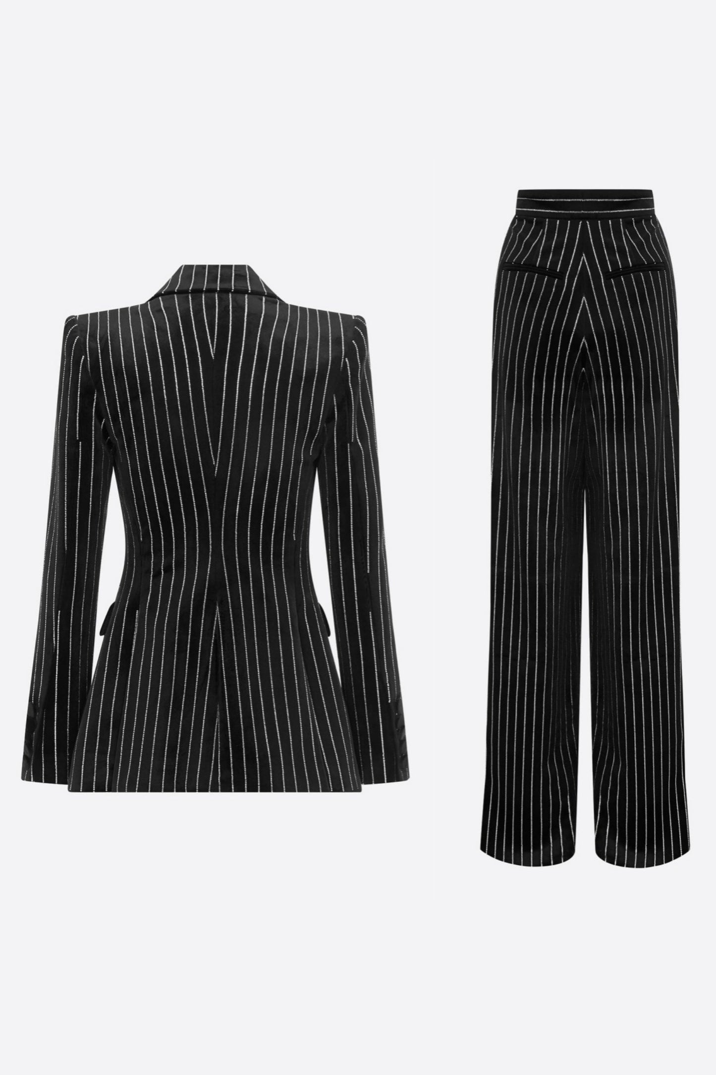 Ally Crystal İnce Çizgili Blazer Takım - Siyah