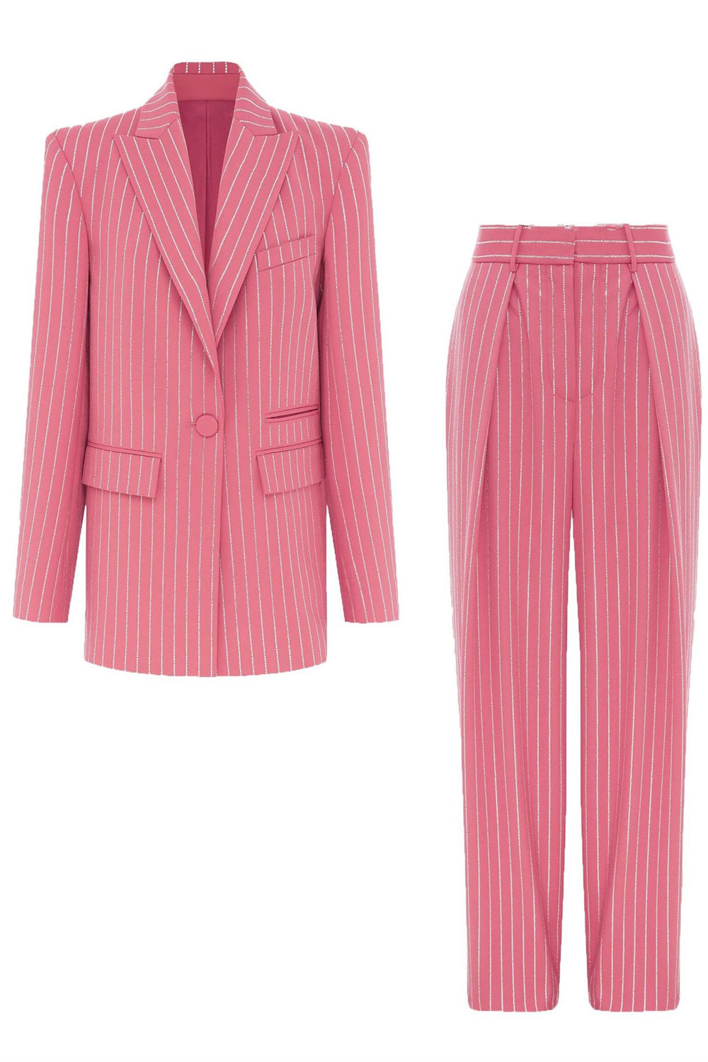 Ally Crystal İnce Çizgili Blazer Takım - Pembe