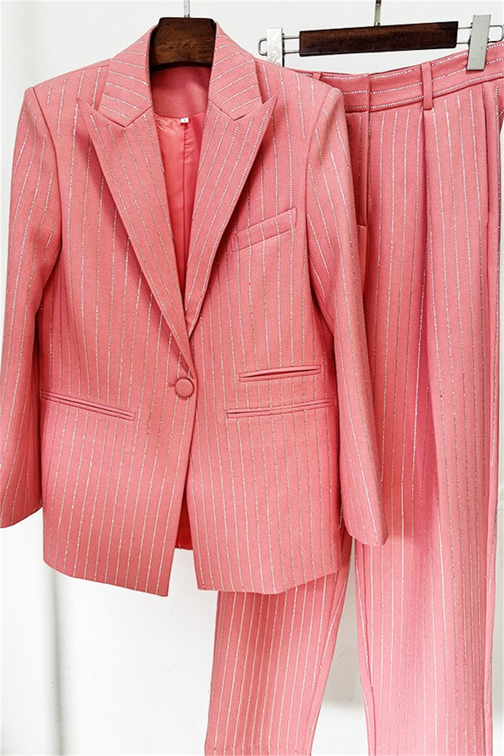 Ally Crystal İnce Çizgili Blazer Takım - Pembe