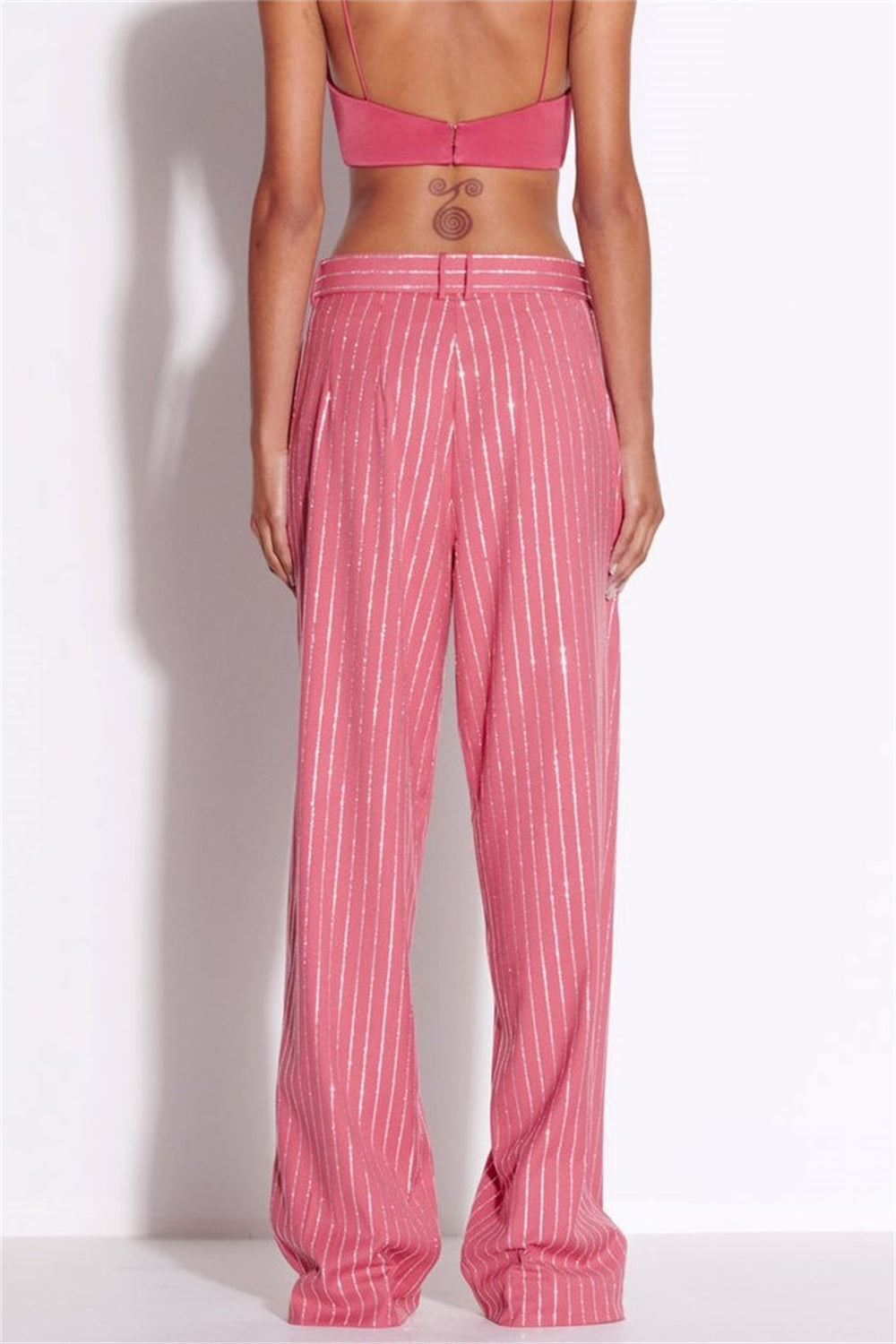 Ally Crystal İnce Çizgili Blazer Takım - Pembe