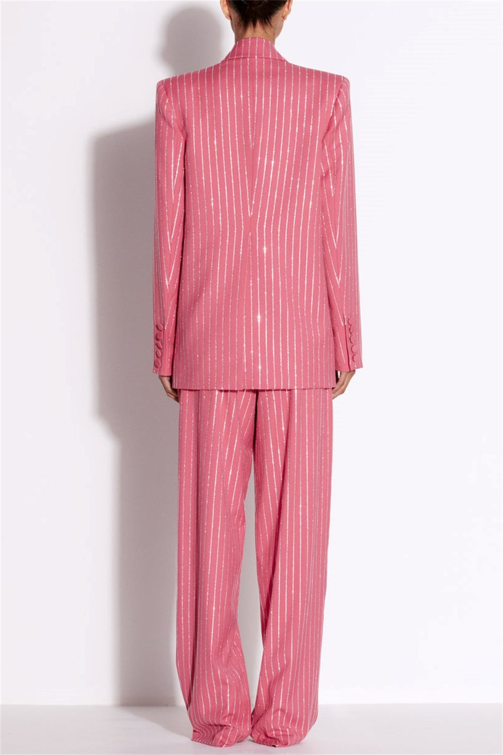 Ally Crystal İnce Çizgili Blazer Takım - Pembe