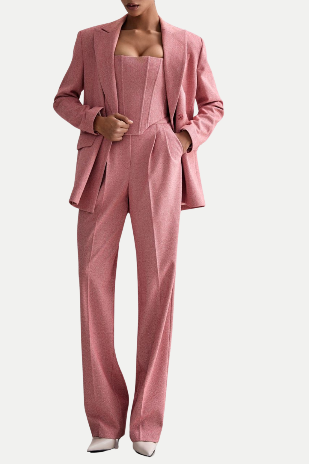 Armenb Yaka Straplez Üç Parça Set - Pembe