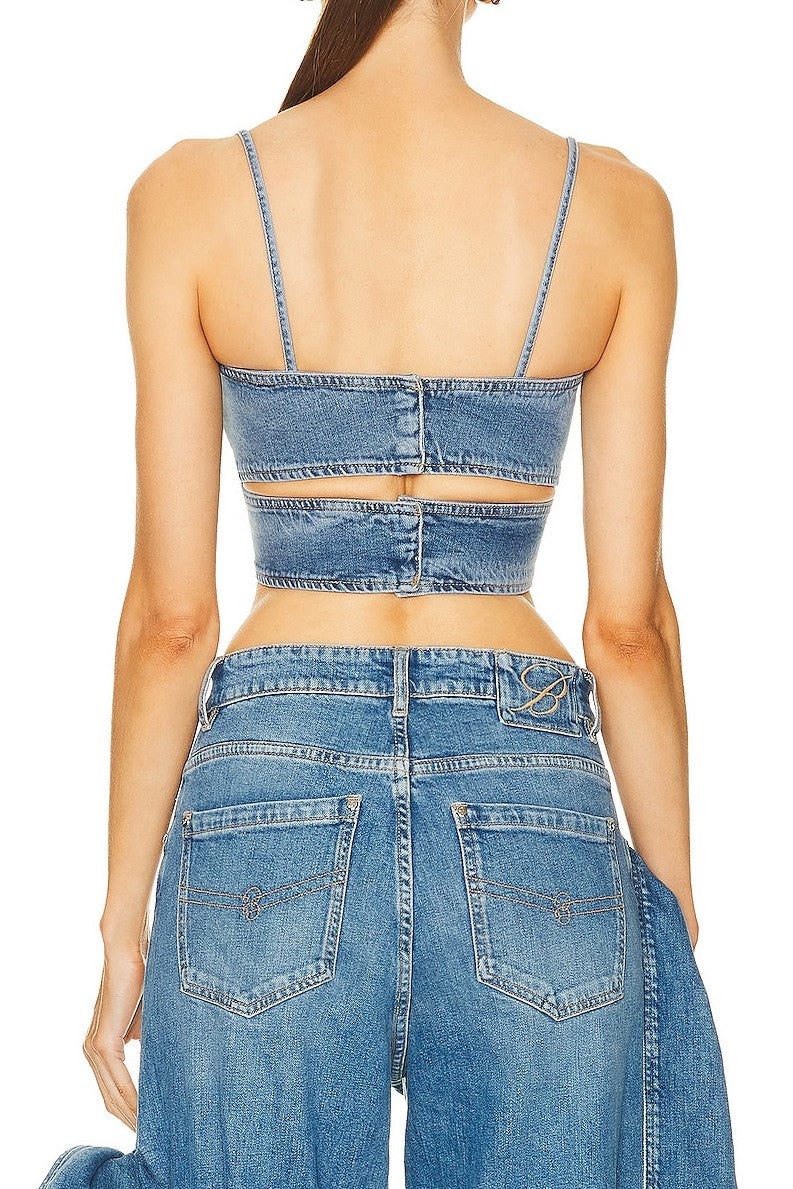 Camille Fiyonklu Denim Üst - Mavi