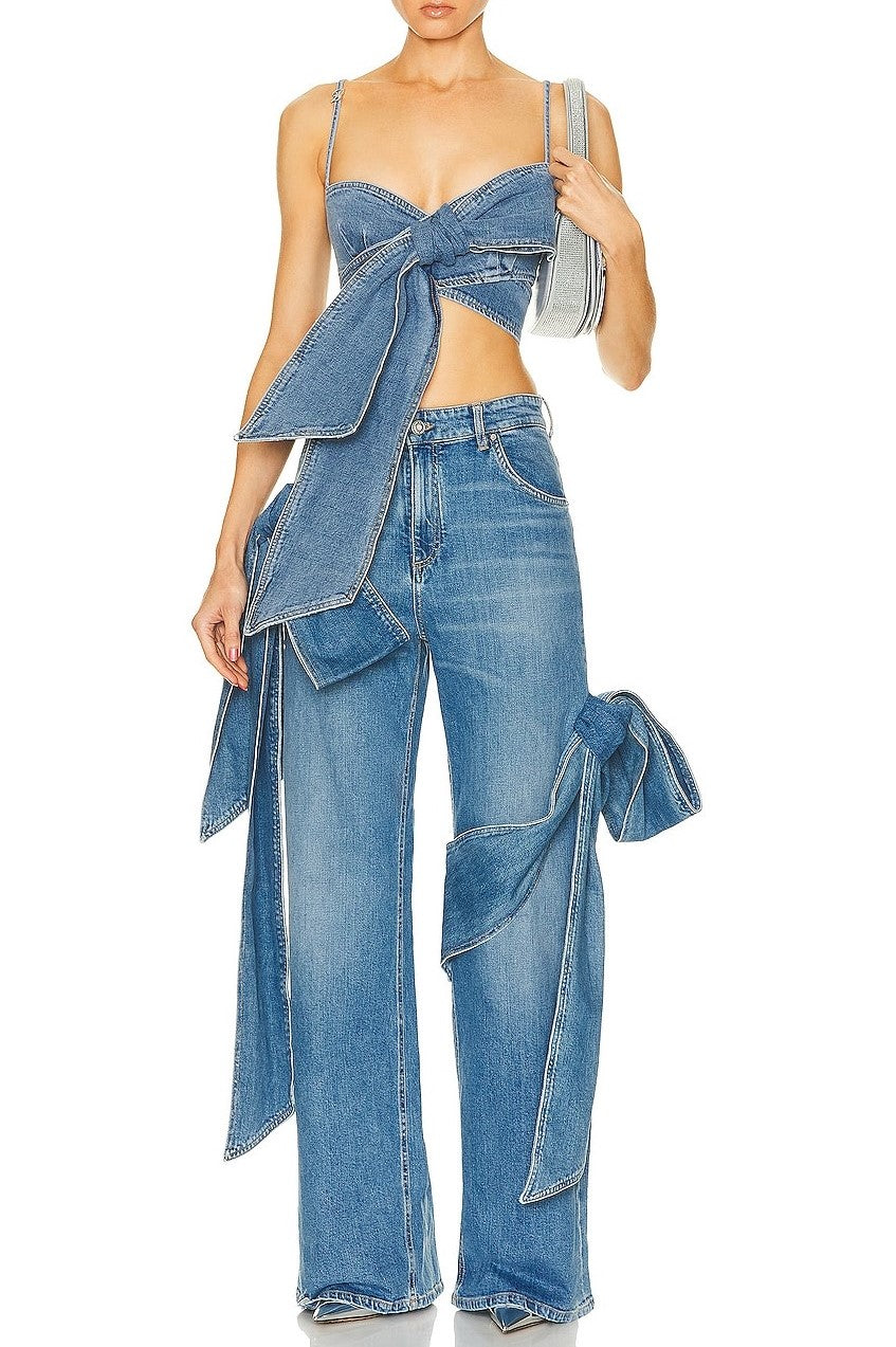 Camille Fiyonklu Denim Üst - Mavi