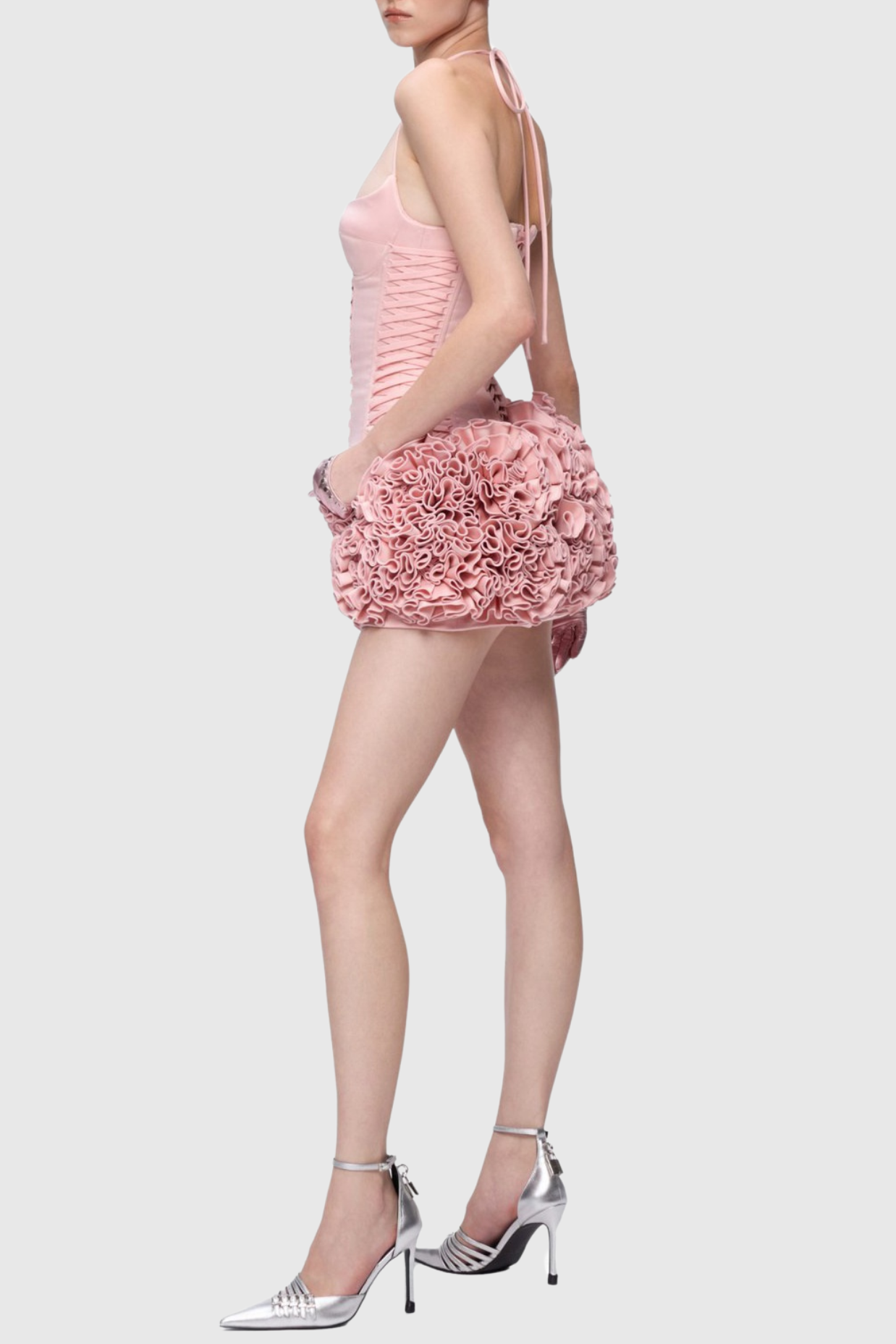 Cindia Çiçekli Bağcıklı Korse İki Parçalı Takım - Pembe