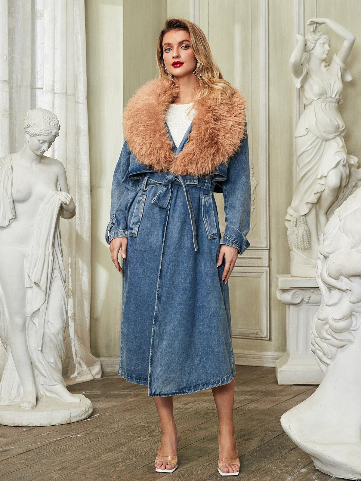 Noelle Denim Kürklü Trençkot