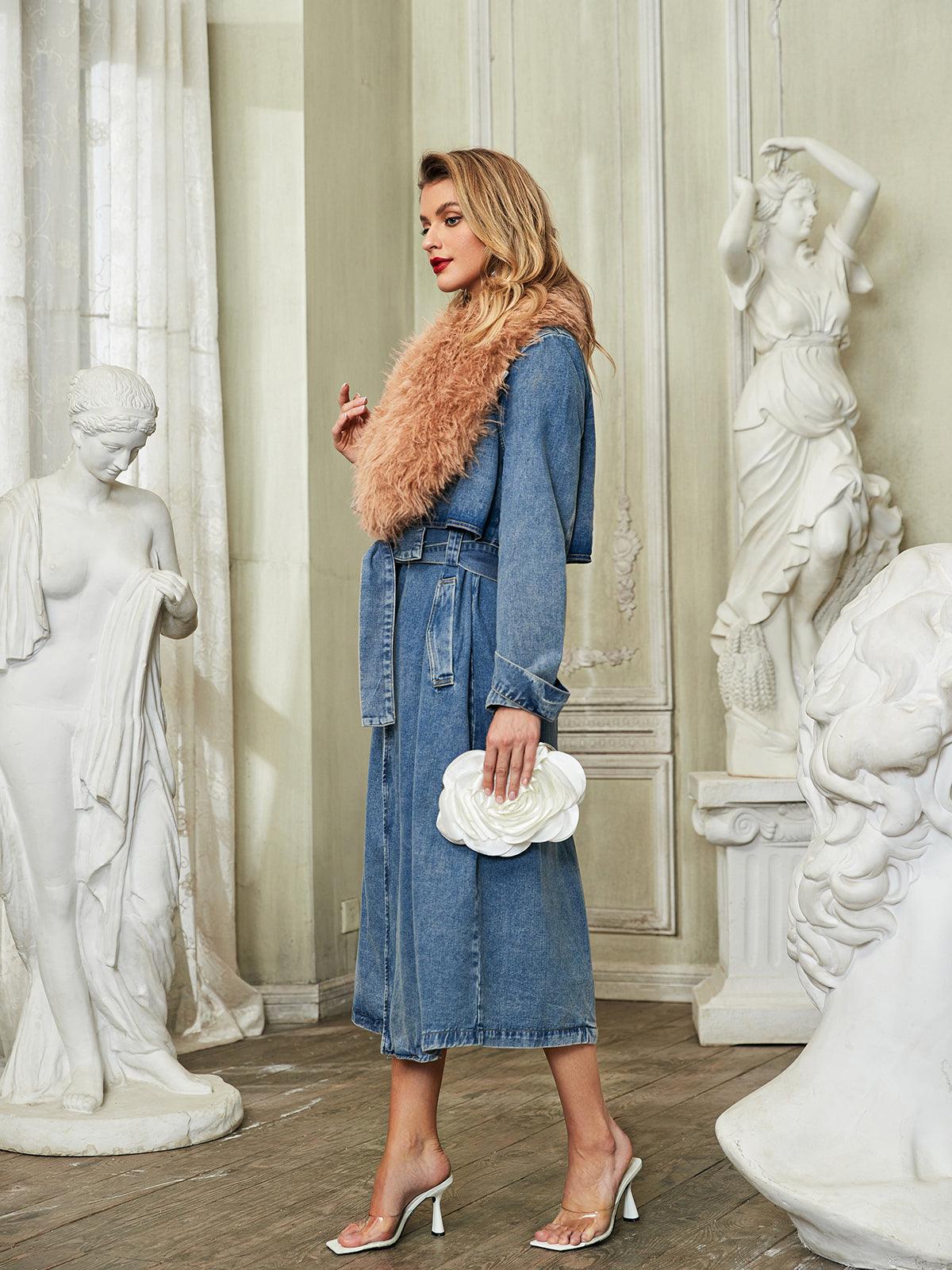 Noelle Denim Kürklü Trençkot