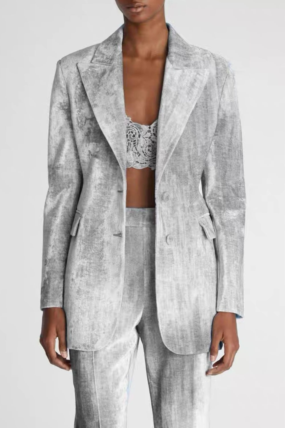 Isleta Desenli Blazer İkili Takım - Gri