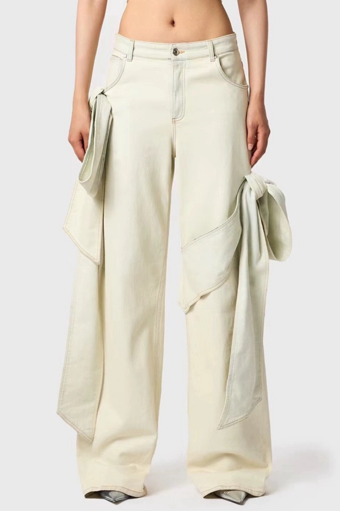 Camille Fiyonklu Denim Üst - Beyaz