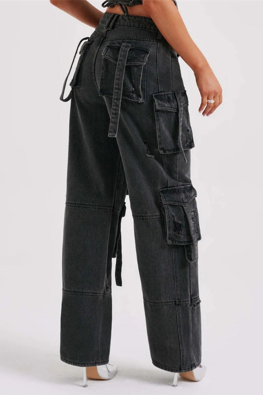 Lyric Cargo Denim Set - Siyah