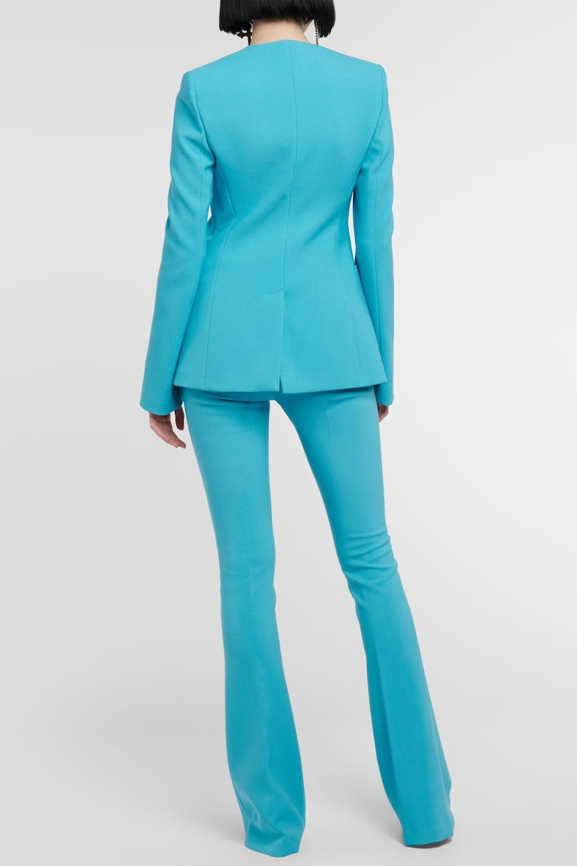 Minya Gül İşlemeli Yakasız Blazer Takım