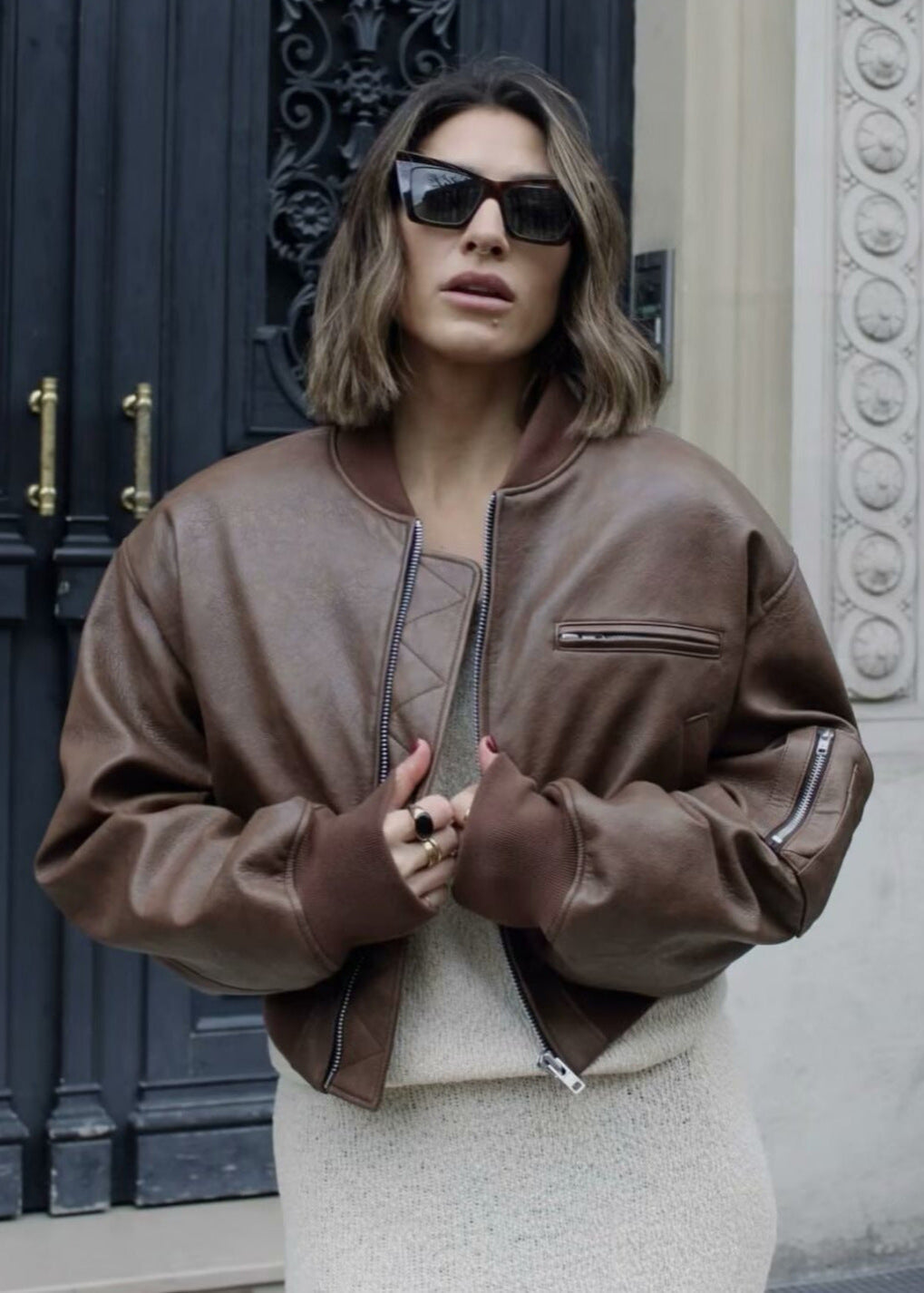 Rhea - Kısa Suni Deri Bomber Ceket