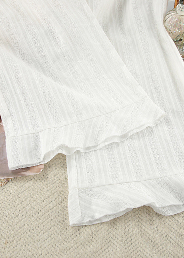 Beyaz Pamuklu Peplum Üst Ve Geniş Paça Pantolon Takım
