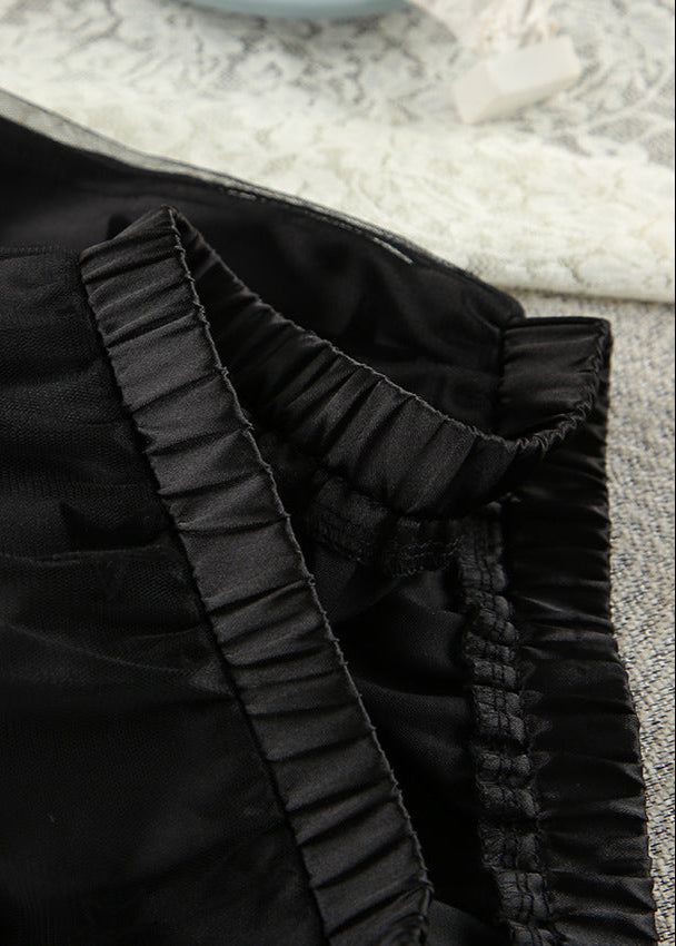 Saten & Transparan Yıldız Fileli Pijama Takımı