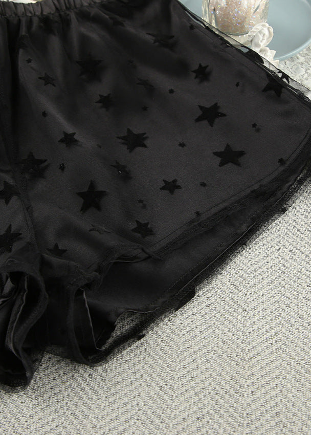 Saten & Transparan Yıldız Fileli Pijama Takımı
