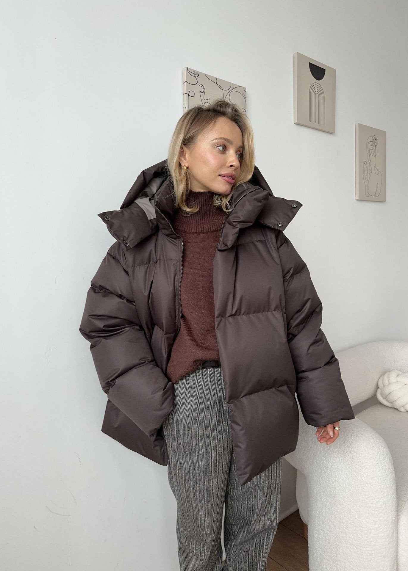 Oversize Şişme Ceket - Bordo