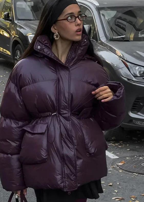Mürdüm Parlak Oversize Şişme Ceket