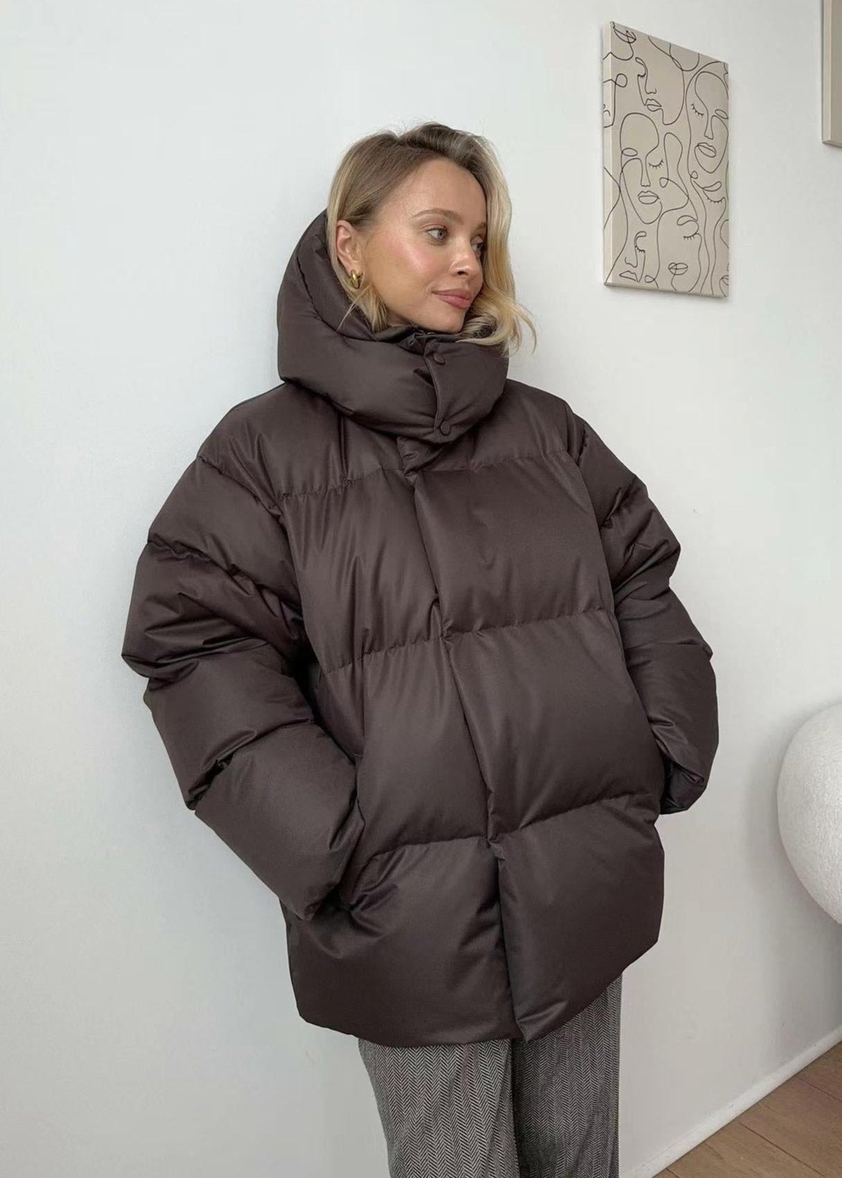Oversize Şişme Ceket - Bordo