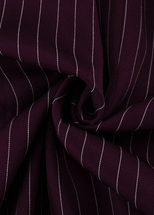Açıklama Kollu Bordo İnce Çizgili Blazer
