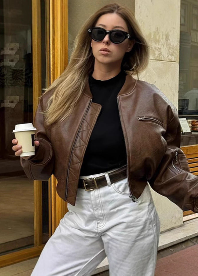 Rhea - Kısa Suni Deri Bomber Ceket