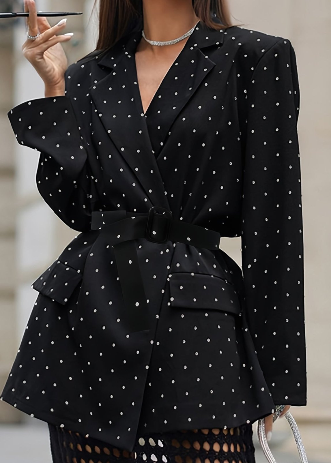 Puantiyeli Kuşaklı Blazer