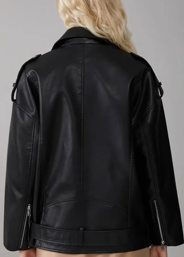 Oversize Suni Deri Biker Ceket