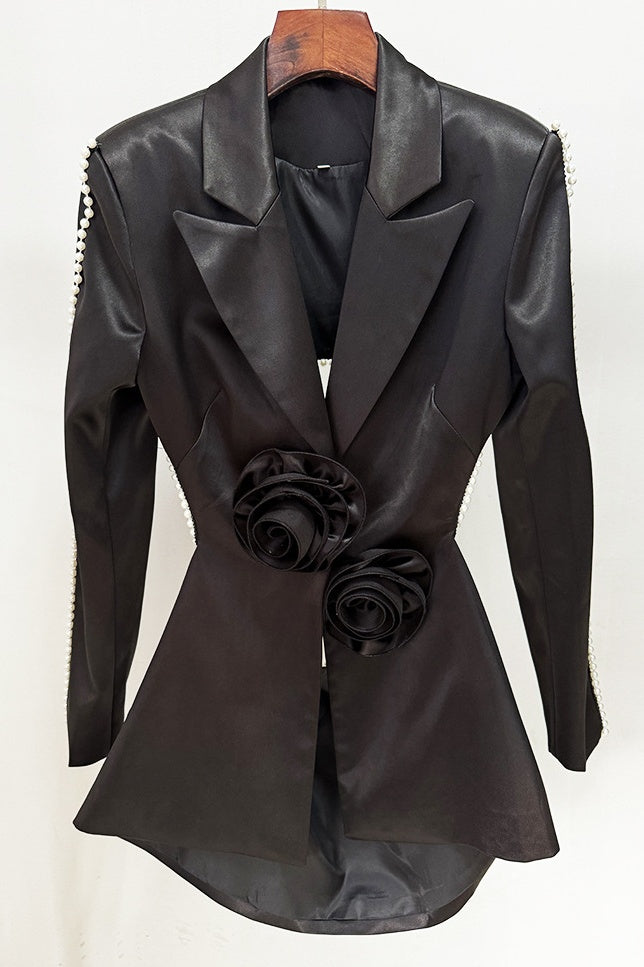 Tanith Çiçekli İnci Sırtı Açık Blazer Takım