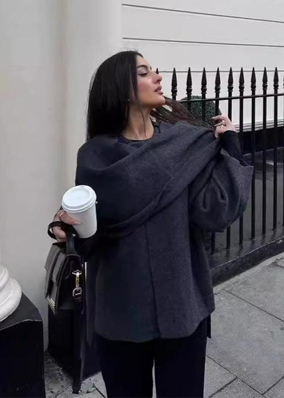 Lüx Drapeli Triko Hırka Kaban