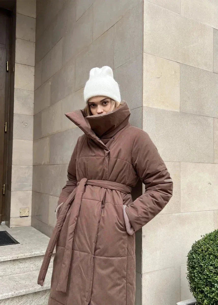 Peluş Büyük Beden Kuşaklı Şişme Kaban