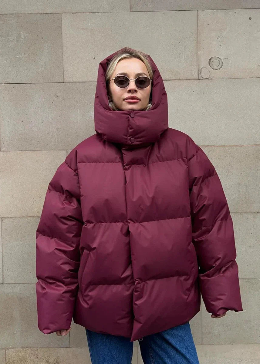 Oversize Şişme Ceket - Bordo
