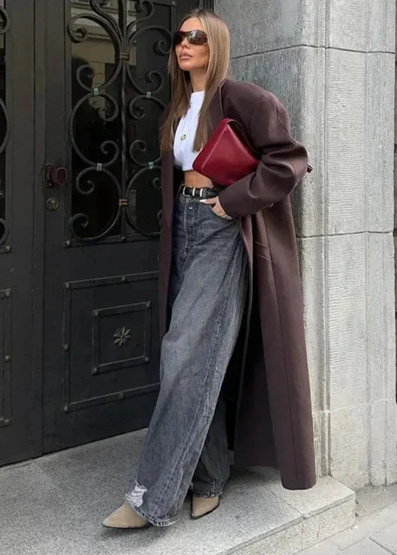 Oversize Kruvaze Yün Görünümlü Kaban