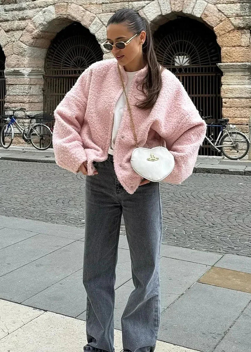 Rahat Pembe Damla Omuz Dik Yaka Ceket