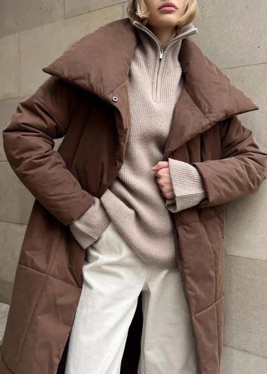 Peluş Büyük Beden Kuşaklı Şişme Kaban