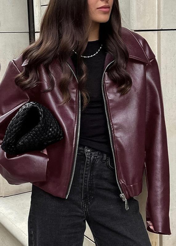 Bordo Suni Deri Fermuarlı Ceket - Effortless Edge