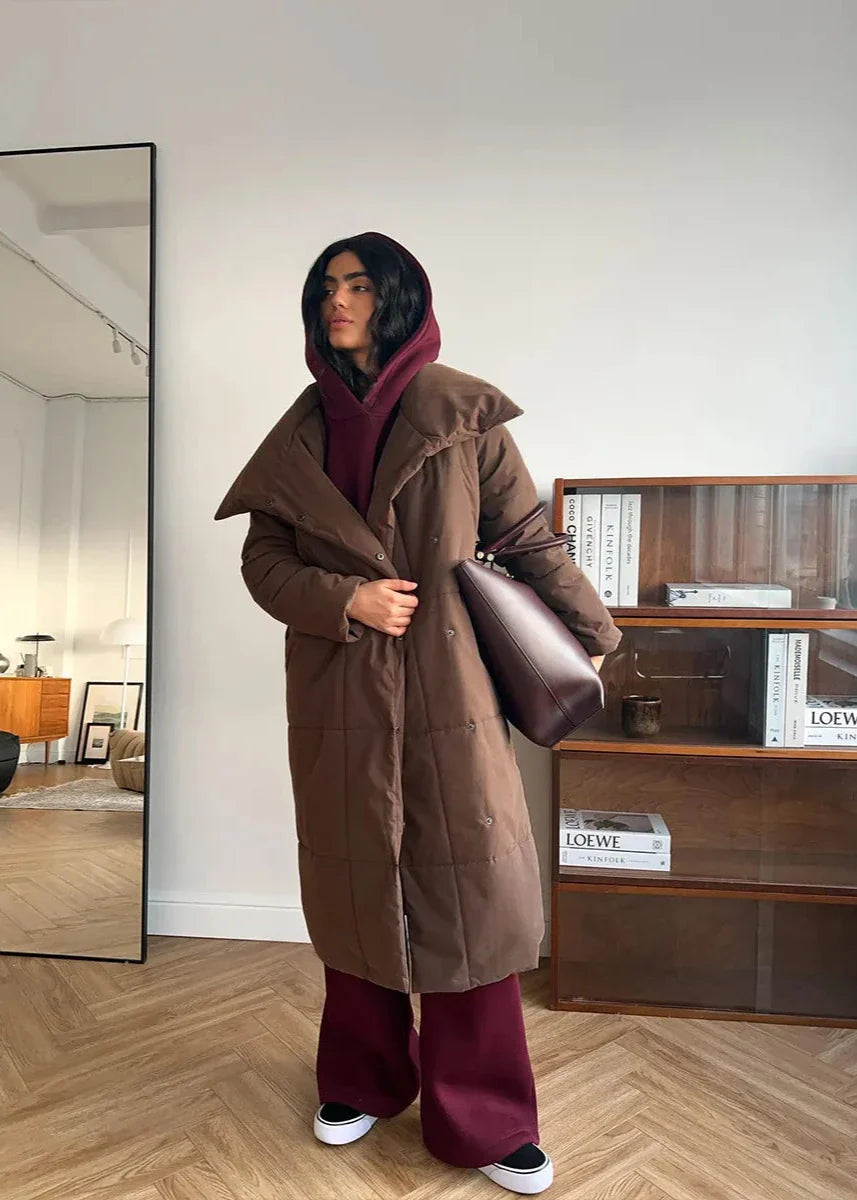 Peluş Büyük Beden Kuşaklı Şişme Kaban