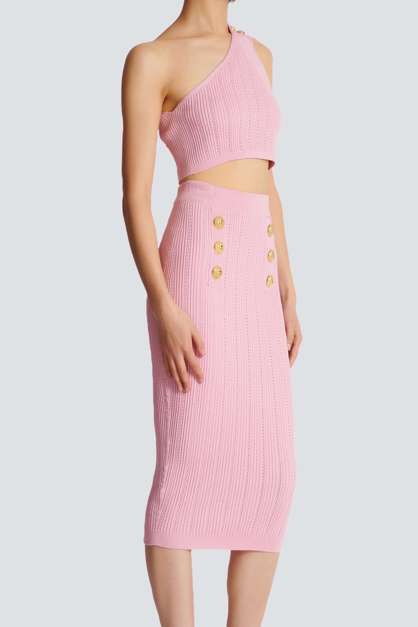 Lynn Tek Omuz Örgü Takım - Pembe